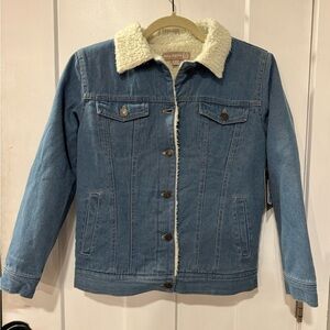 Kids Blue Denim Jacket with Sherpa Collar